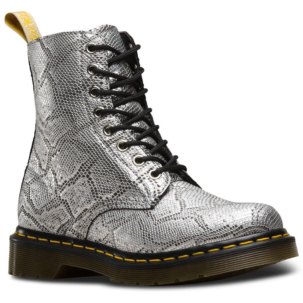 NWOB Dr. Martens Vegan Silver Snake Print Boots